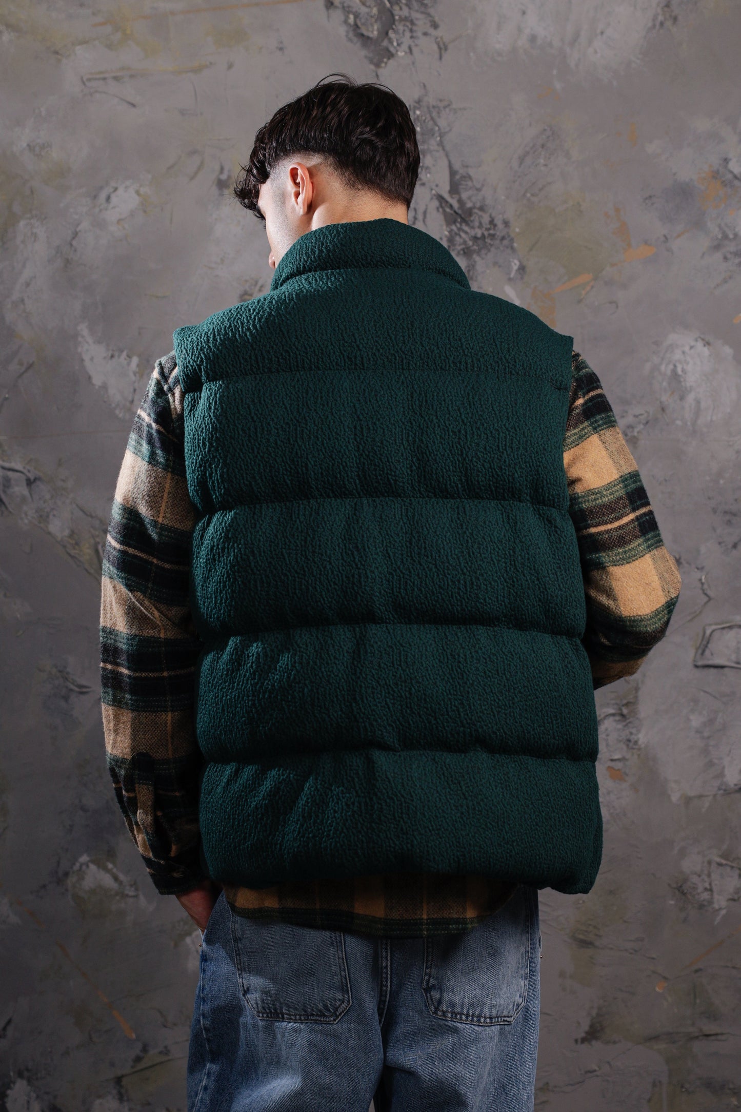 Men's High Collar Puffer Vest In Dark Green