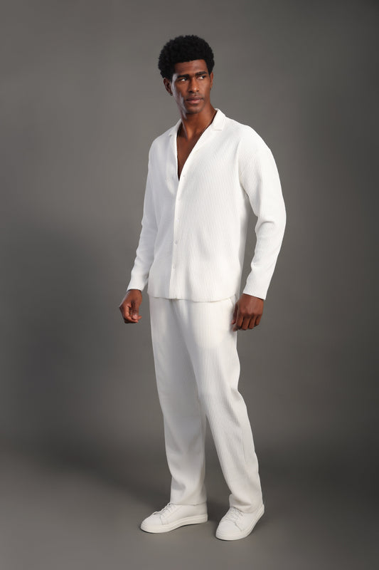 Men's White Stripes Casual Set