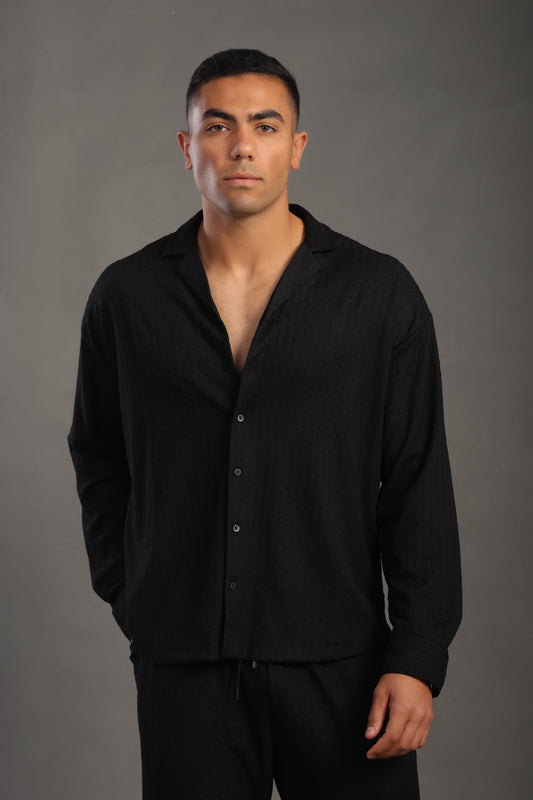 Men's Black Dobby Texture Casual Set