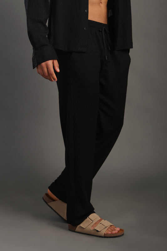 Men's Black Casual Dobby Texture Trousers
