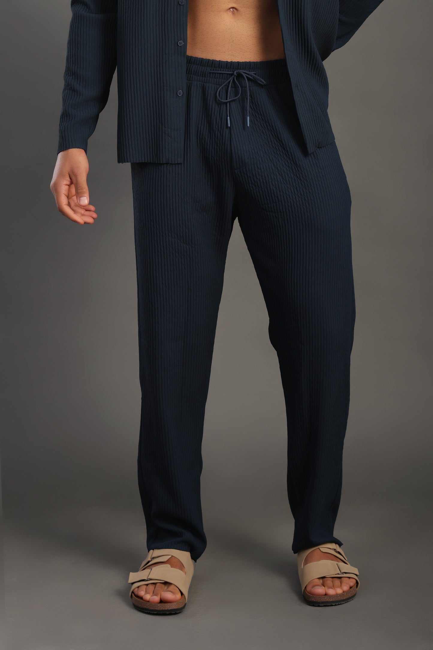 Men's Petrol Blue Stripes Casual Set