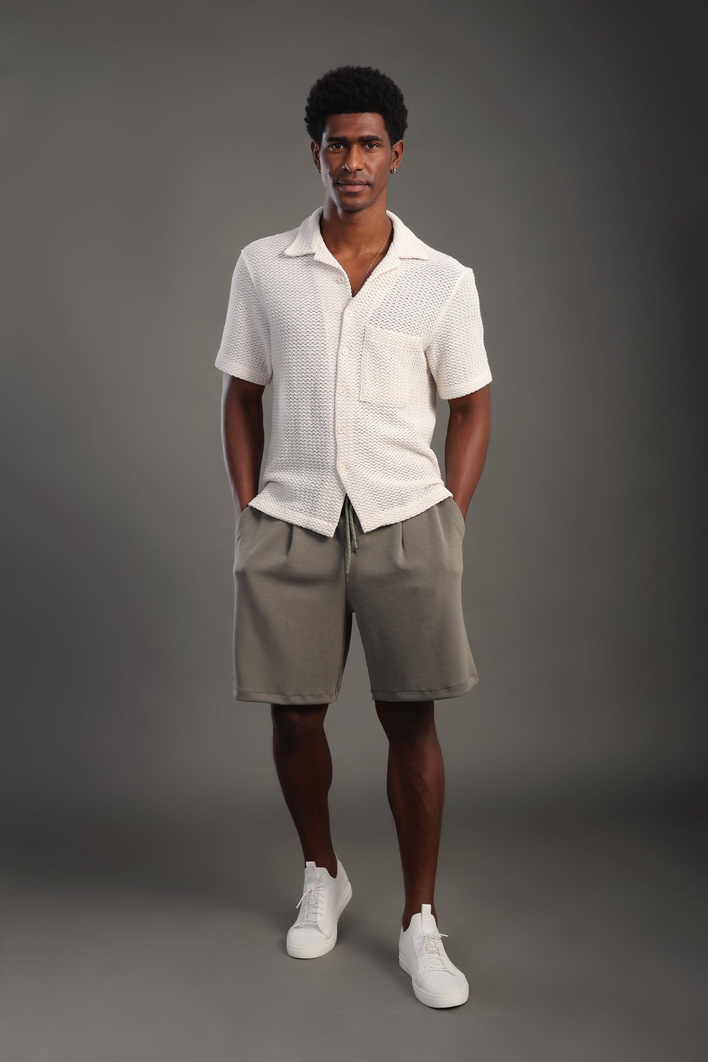 Men's Offwhite Half Sleeve V Neck Collar Shirt