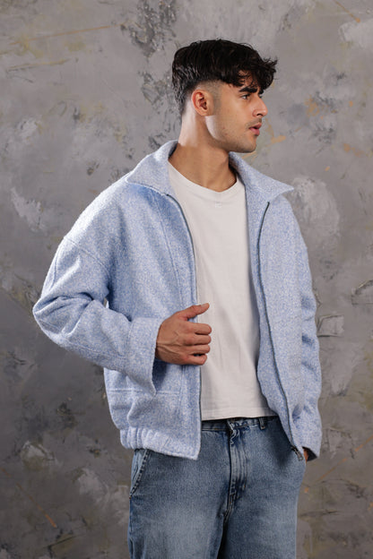 Men's Soft Baby Blue Textured Zip Jacket