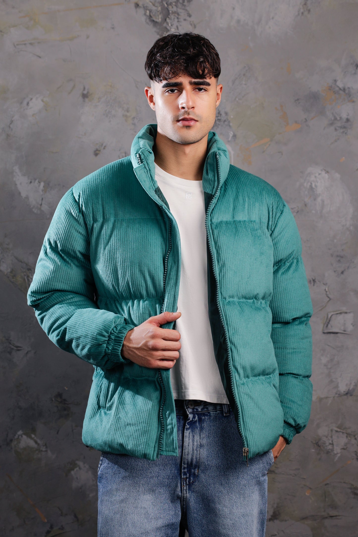 Men’s Mint Green Corduroy Puffer Jacket
