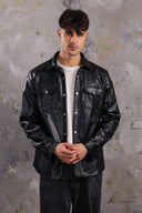 Men’s Sleek Leather Shirt In Black