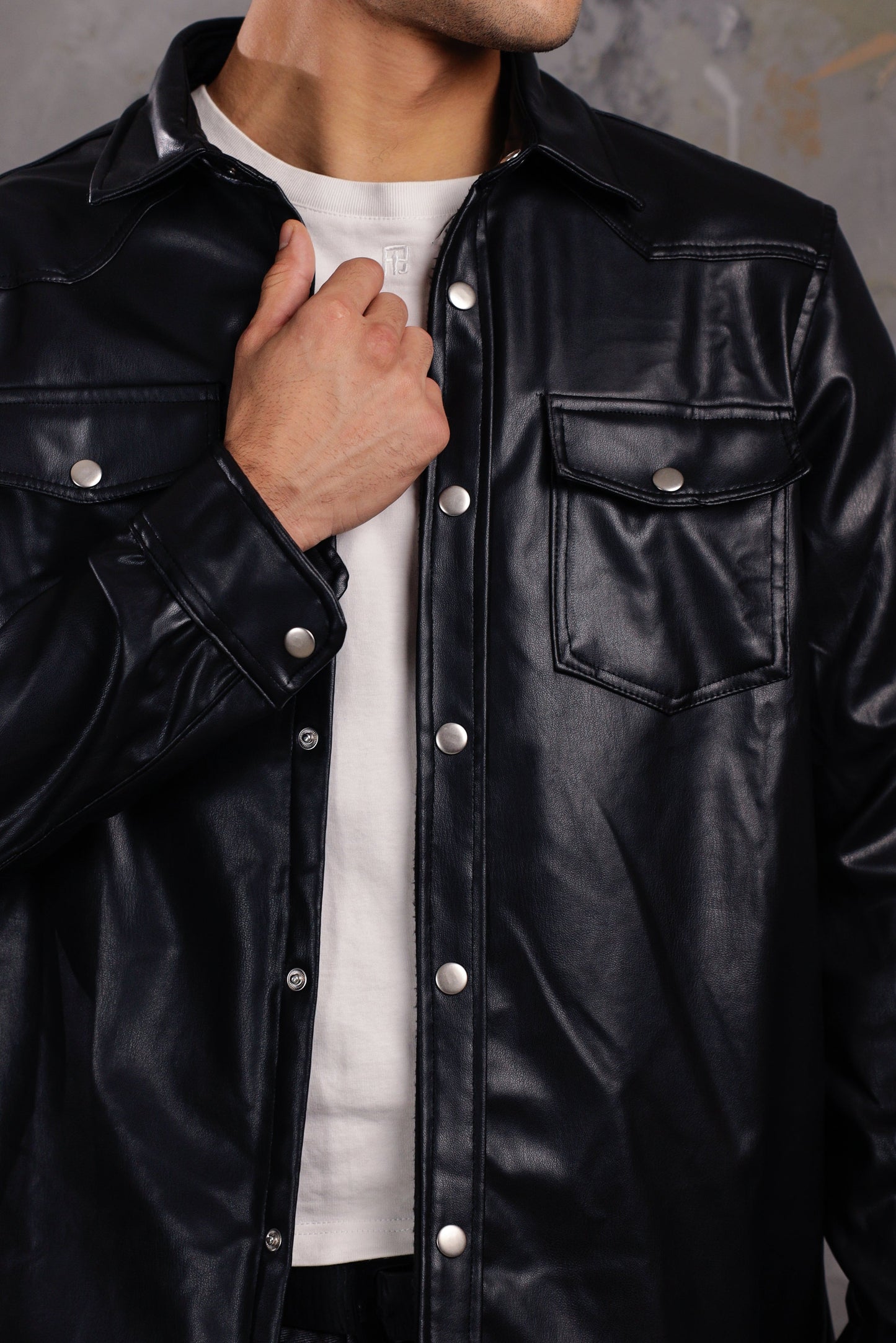 Men’s Sleek Leather Shirt In Black