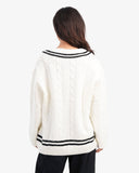 Women's Braided V Neck Pullover In White