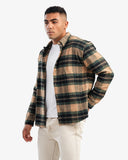 Men's Collar Wool Stripped Long Sleeve Shirt In Olive