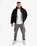 Men's High Collar Puffer Jacket In Black