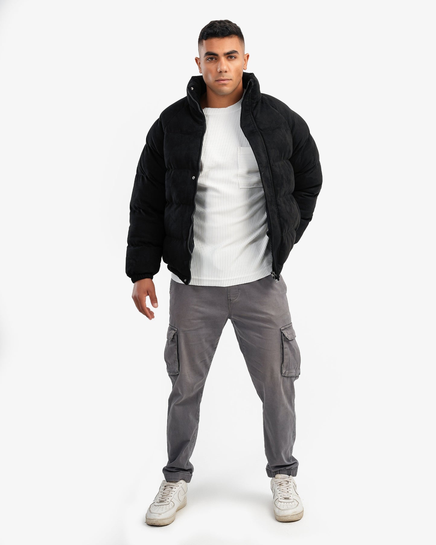 Men's High Collar Puffer Jacket In Black