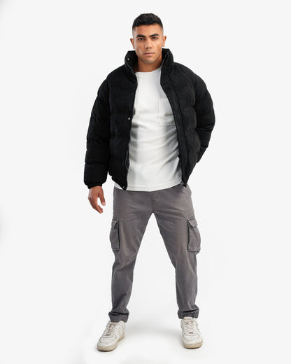Men's High Collar Puffer Jacket In Black