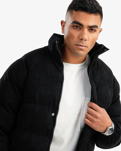 Men's High Collar Puffer Jacket In Black