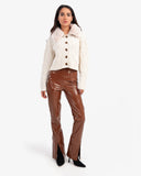 Women's Cable Knit Teddy Collar With Fur Cardigan In Beige