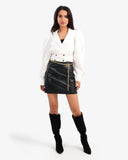 Women's Buttoned Blouse With Contrast Collar In White
