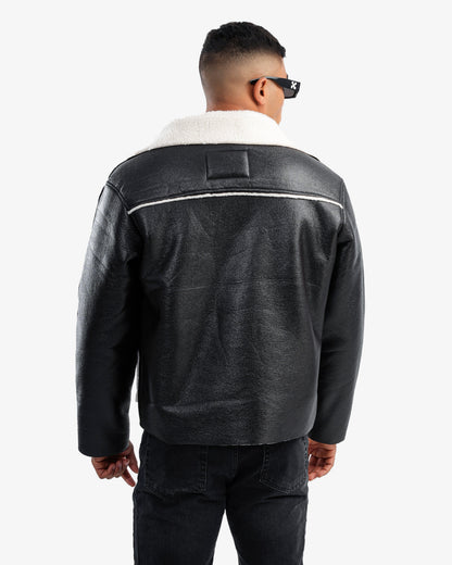 Men’s Leather Jacket with White Shearling
