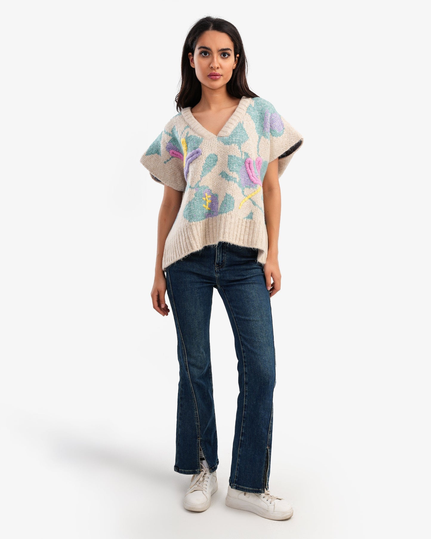 Women's Oversize Colorful V Neck Pullover