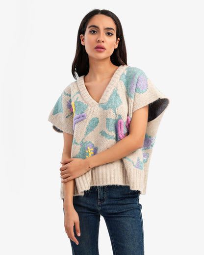Women's Oversize Colorful V Neck Pullover