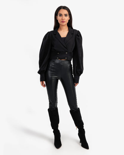 Women's Buttoned Blouse With Contrast Collar In Black