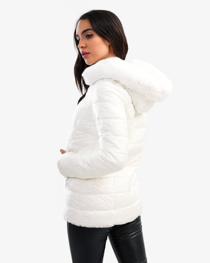 Women's Double Face Waterproof Puffer Coat In White
