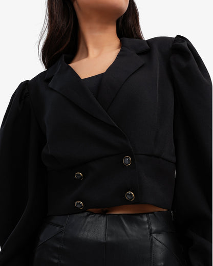 Women's Buttoned Blouse With Contrast Collar In Black