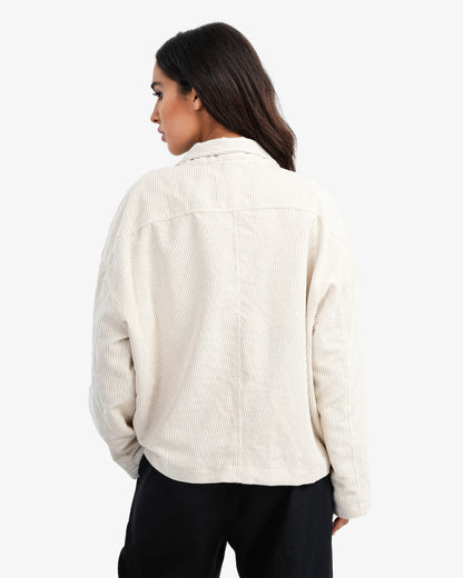 Women's Oversize Corduroy Blazer Cardigan In Off White