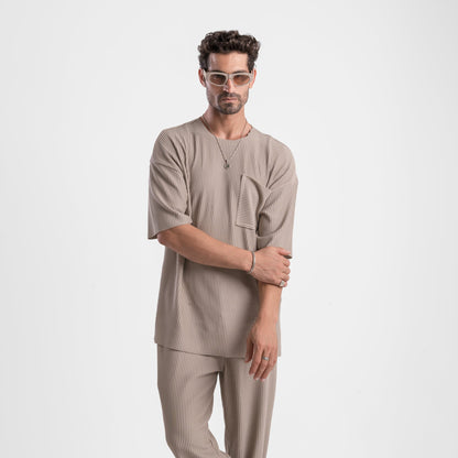 Men's Beige Casual Drawstring Trousers