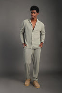 Men's Sage Green Casual Stripes Trousers