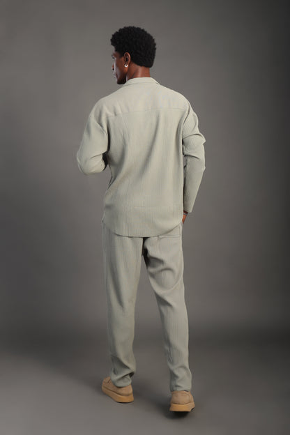 Men's Sage Green Stripes Casual Set