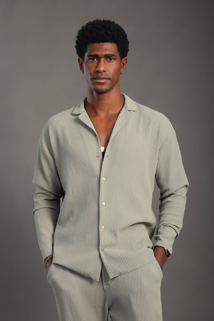 Men's Sage Green Long Sleeve Stripes Shirt