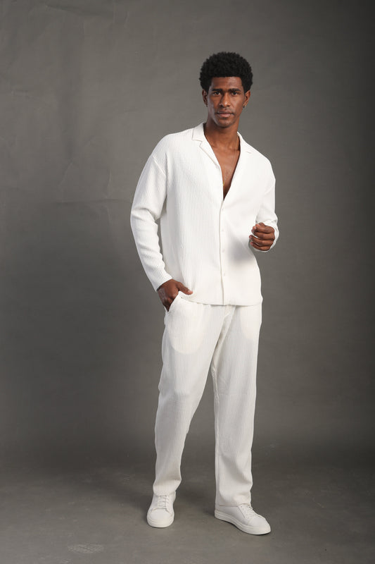 Men's White Stripes Casual Set