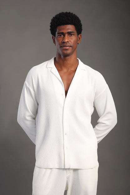 Men's White Stripes Casual Set