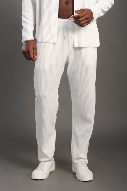 Men's White Casual Stripes Trousers