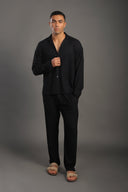 Men's Black Casual Dobby Texture Trousers