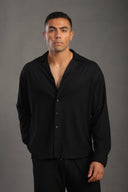 Men's Black Dobby Texture Casual Set