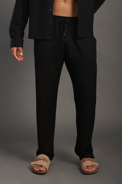 Men's Black Dobby Texture Casual Set