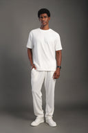 Men's White Dobby Texture Round T-shirt