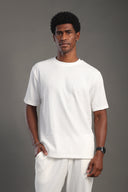 Men's White Dobby Texture Round T-shirt