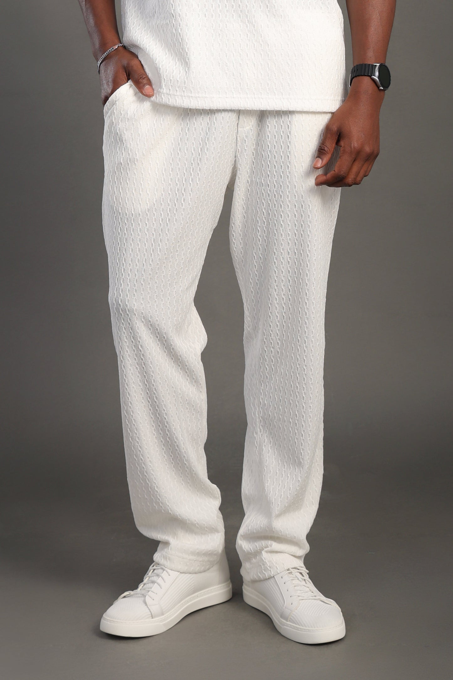Men's White Dobby Texture Casual Set