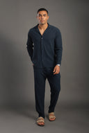 Men's Petrol Blue Long Sleeve Stripes Shirt