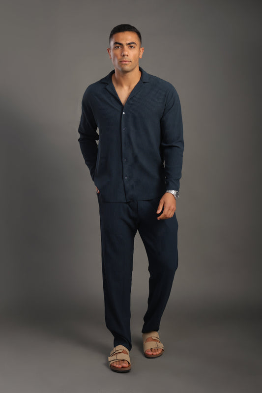 Men's Petrol Blue Stripes Casual Set
