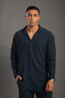 Men's Petrol Blue Long Sleeve Stripes Shirt