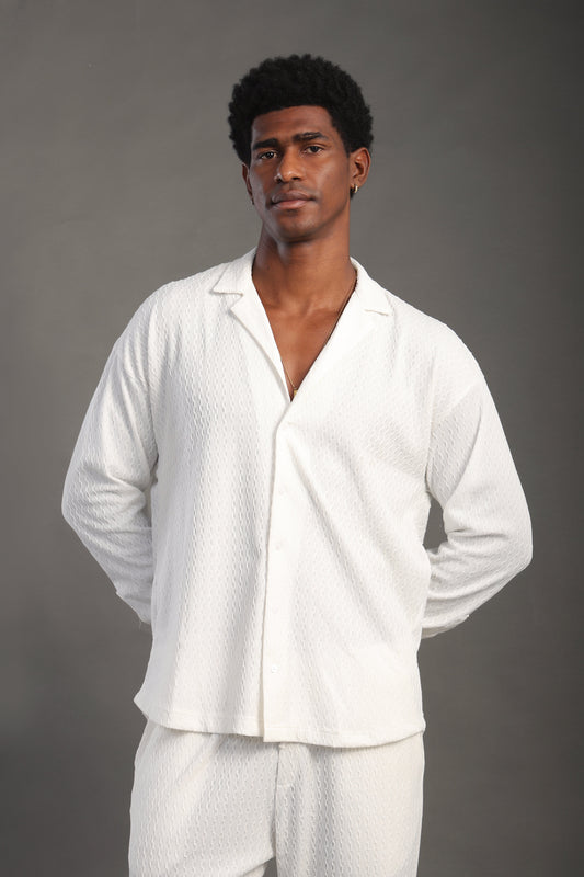 Men's White Dobby Texture Casual Set