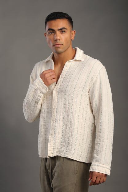 Men's Relax Fit Polo Collar Poplin Striped Shirt