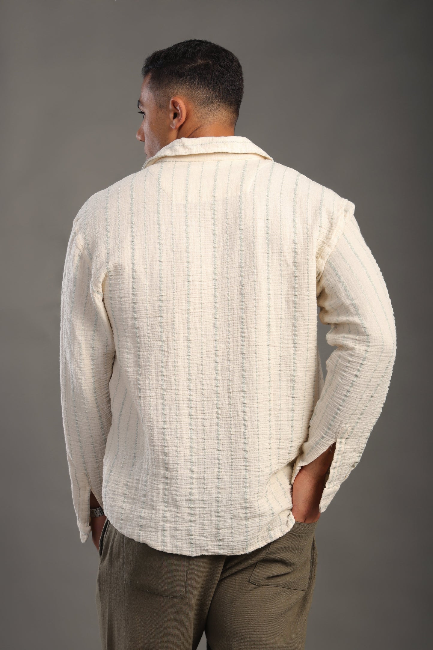 Men's Relax Fit Polo Collar Poplin Striped Shirt