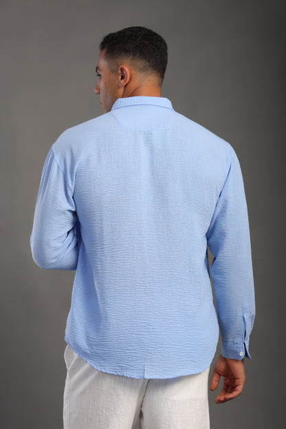 Men's Cornflower Blue Oversize Loose Linen Shirt