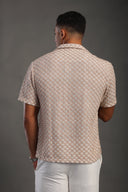 Men's Beige Half Sleeve Printed V Neck Collar Shirt