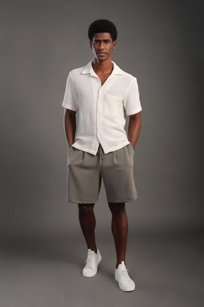 Men's Offwhite Half Sleeve V Neck Collar Shirt
