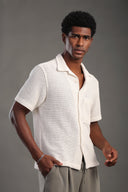 Men's Offwhite Half Sleeve V Neck Collar Shirt