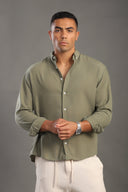 Men's Sage Green Oversize Loose Linen Shirt