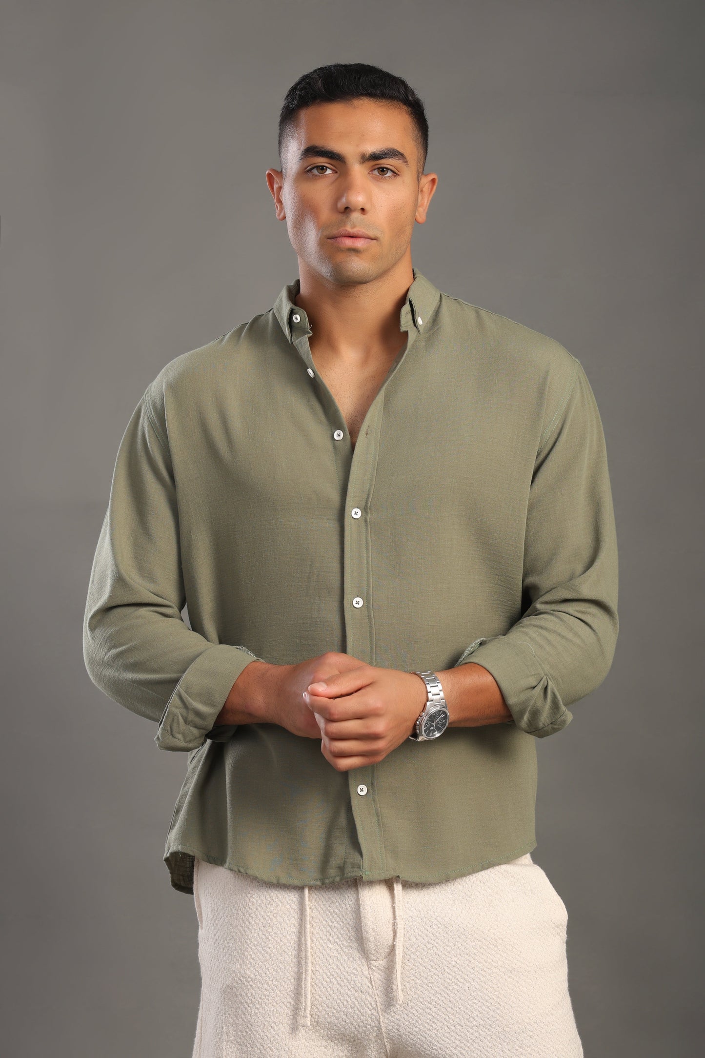 Men's Sage Green Oversize Loose Linen Shirt